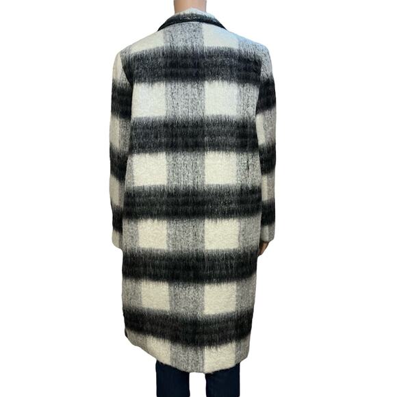 NEW Sage The Label Charlie Plaid Coat Mid Length Brushed Wool Blend Fluffy - Picture 4 of 7